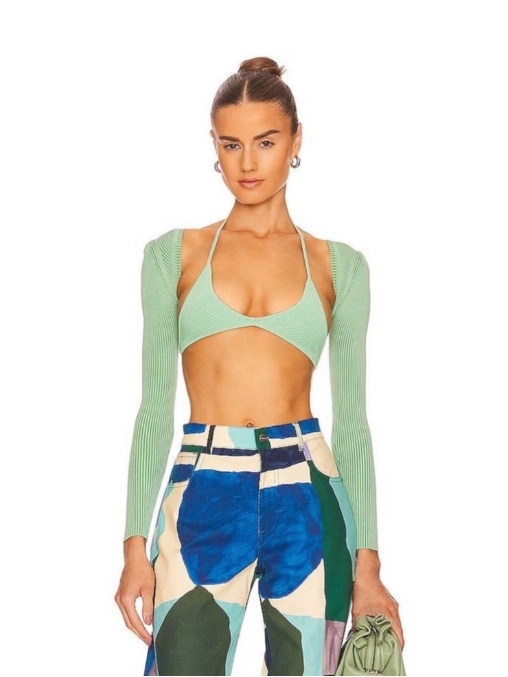 Seroya Mint Green Ribbed Bolero Shrug Crop Top